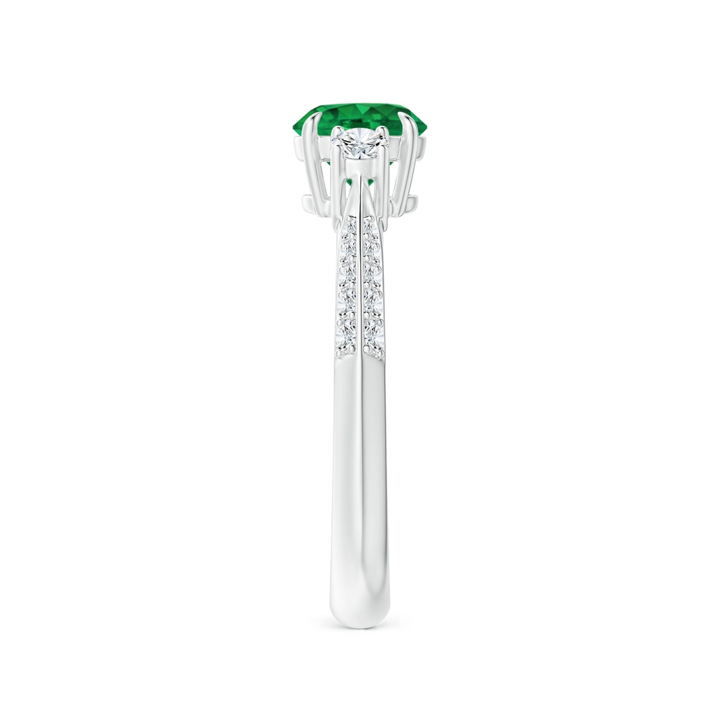 6mm AAA Three Stone Emerald and Diamond Knife-Edge Shank Ring in P950 Platinum Side 2
