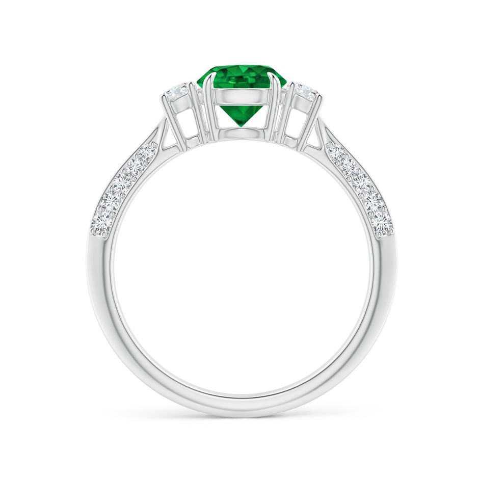 6mm AAA Three Stone Emerald and Diamond Knife-Edge Shank Ring in White Gold side 1