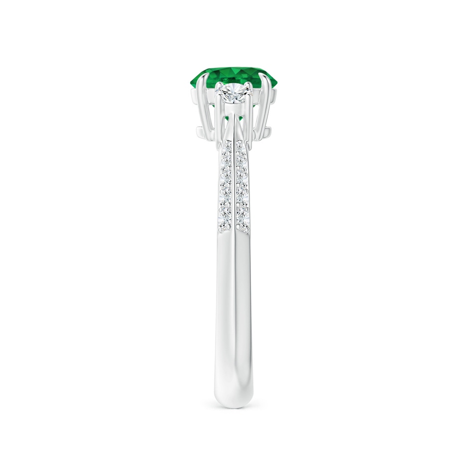 6mm AAA Three Stone Emerald and Diamond Knife-Edge Shank Ring in White Gold side 2