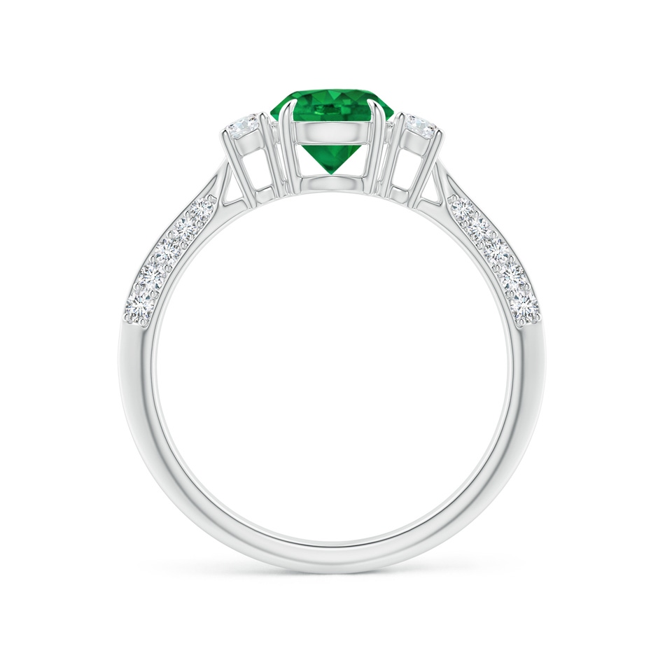 6mm AAAA Three Stone Emerald and Diamond Knife-Edge Shank Ring in P950 Platinum side 1