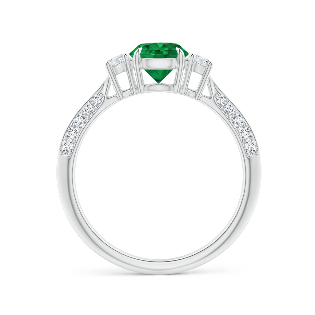 6mm AAAA Three Stone Emerald and Diamond Knife-Edge Shank Ring in White Gold Side 1