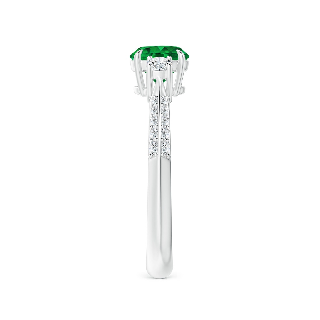 6mm AAAA Three Stone Emerald and Diamond Knife-Edge Shank Ring in White Gold Side 2
