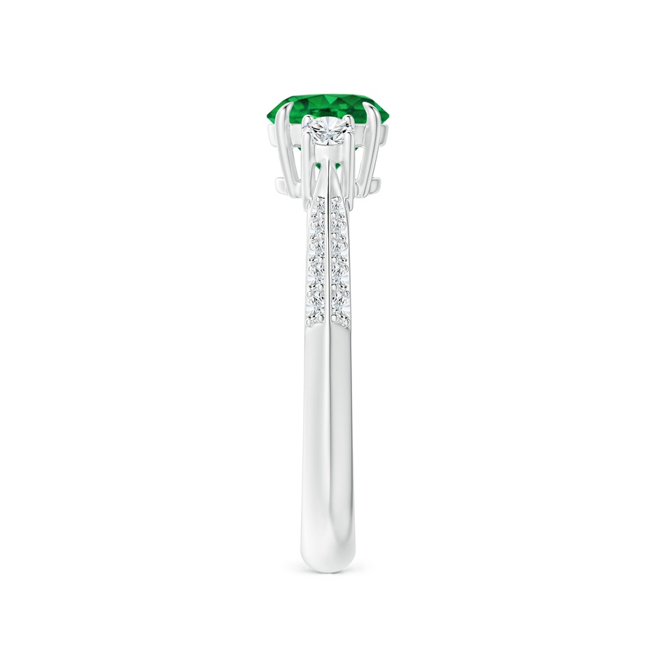 6mm AAAA Three Stone Emerald and Diamond Knife-Edge Shank Ring in White Gold side 2