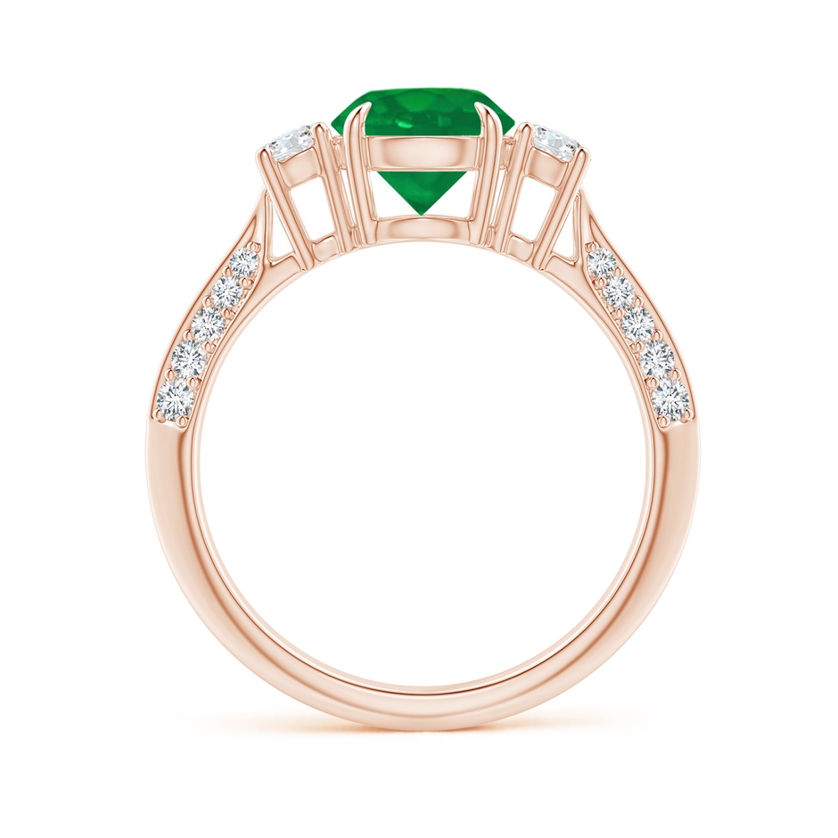 7mm AA Three Stone Emerald and Diamond Knife-Edge Shank Ring in Rose Gold side 1