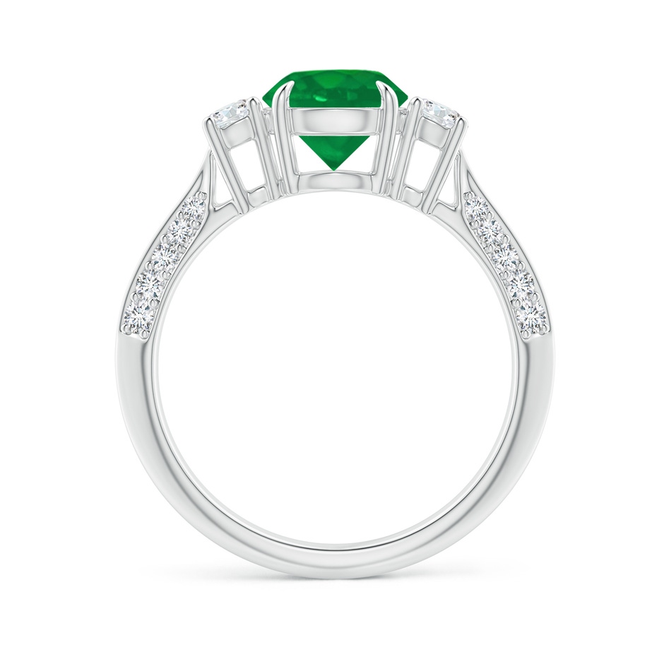 7mm AA Three Stone Emerald and Diamond Knife-Edge Shank Ring in White Gold side 1