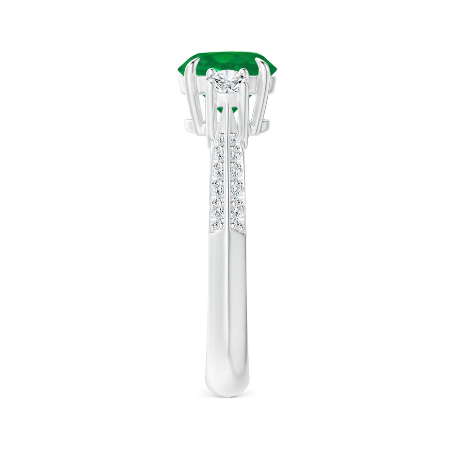 7mm AA Three Stone Emerald and Diamond Knife-Edge Shank Ring in White Gold side 2