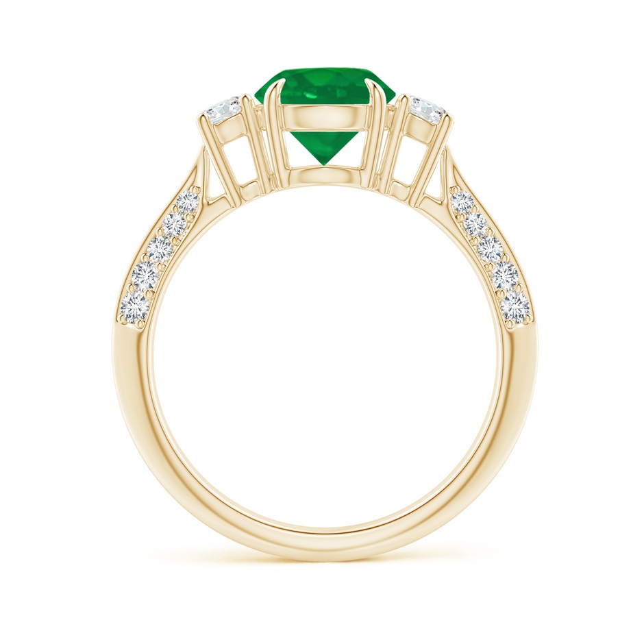 7mm AA Three Stone Emerald and Diamond Knife-Edge Shank Ring in Yellow Gold side 1