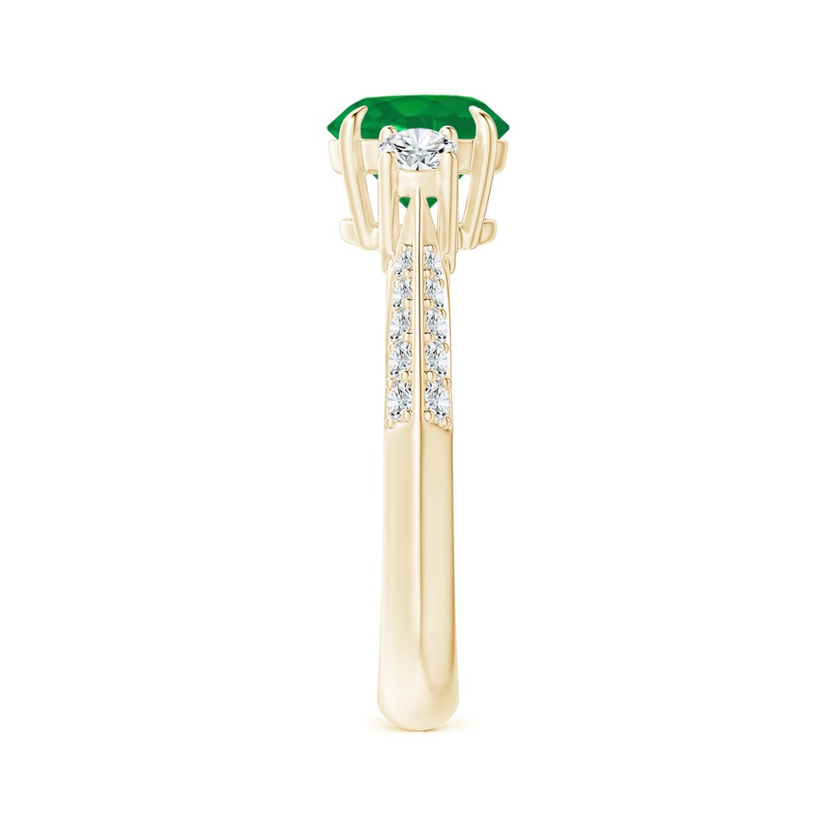 7mm AA Three Stone Emerald and Diamond Knife-Edge Shank Ring in Yellow Gold side 2