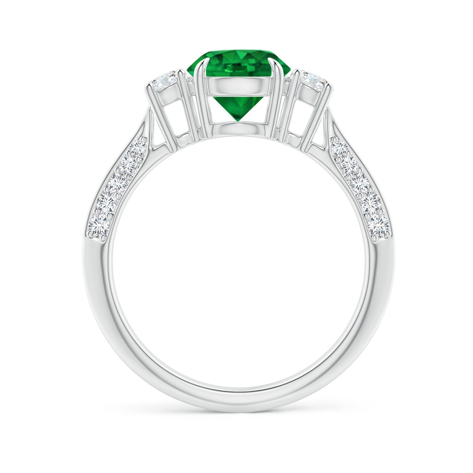 7mm AAA Three Stone Emerald and Diamond Knife-Edge Shank Ring in P950 Platinum side 1