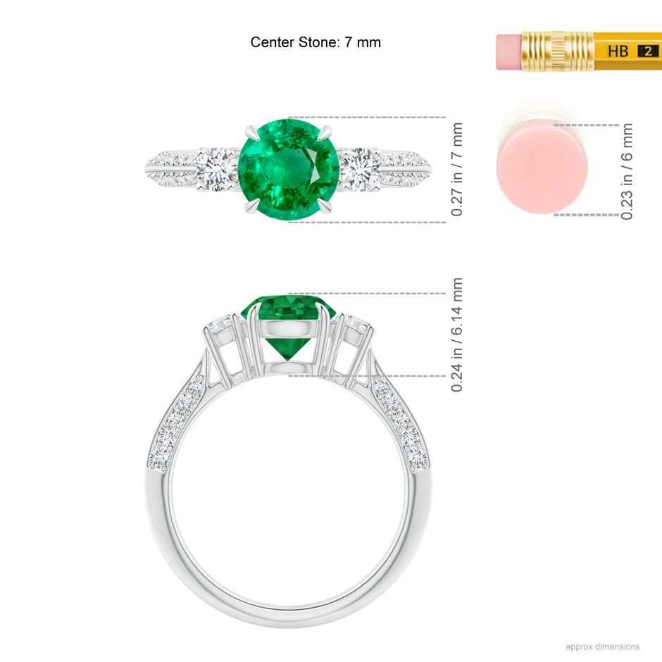 7mm AAA Three Stone Emerald and Diamond Knife-Edge Shank Ring in P950 Platinum ruler