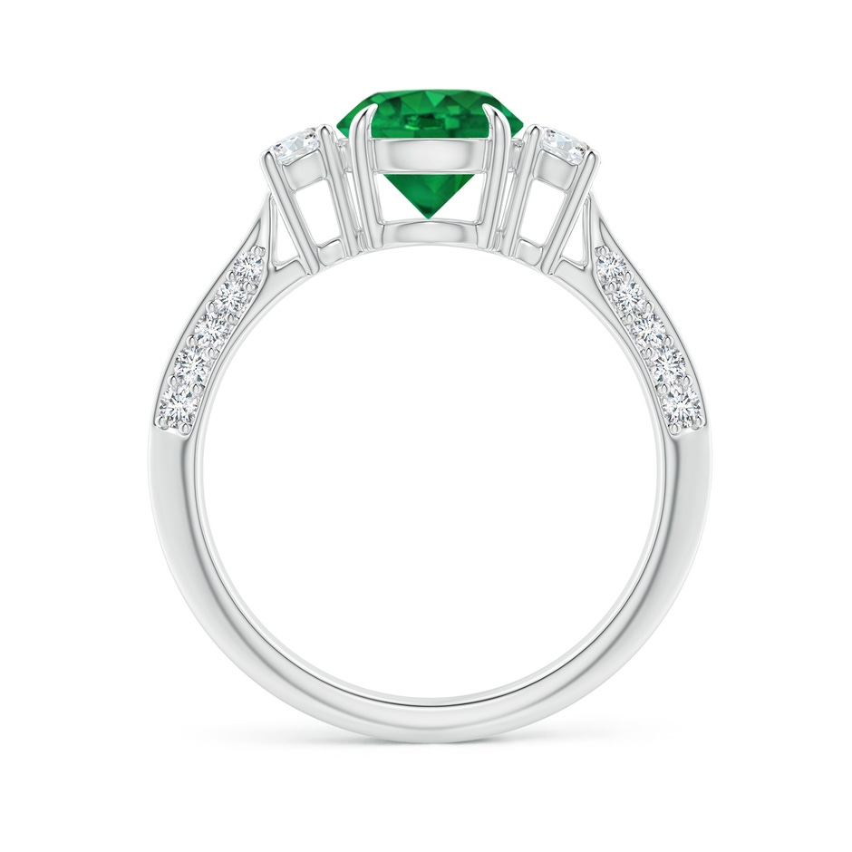 7mm Lab-Grown Three Stone Emerald and Diamond Knife-Edge Shank Ring in P950 Platinum side 1