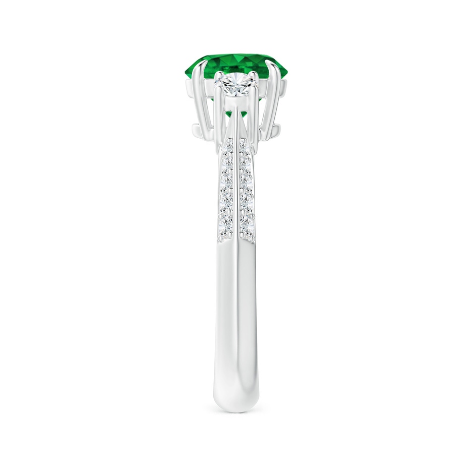 7mm Lab-Grown Three Stone Emerald and Diamond Knife-Edge Shank Ring in White Gold side 2