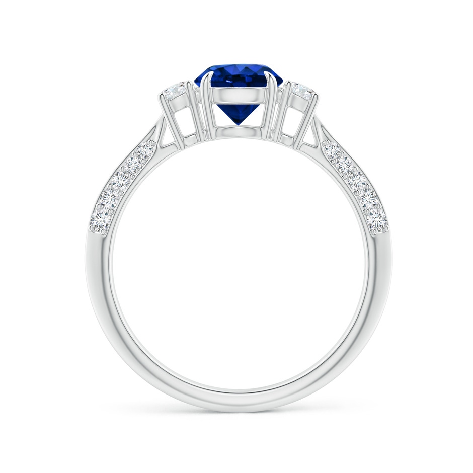 6mm Lab-Grown Three Stone Sapphire and Diamond Knife-Edge Shank Ring in White Gold side 1