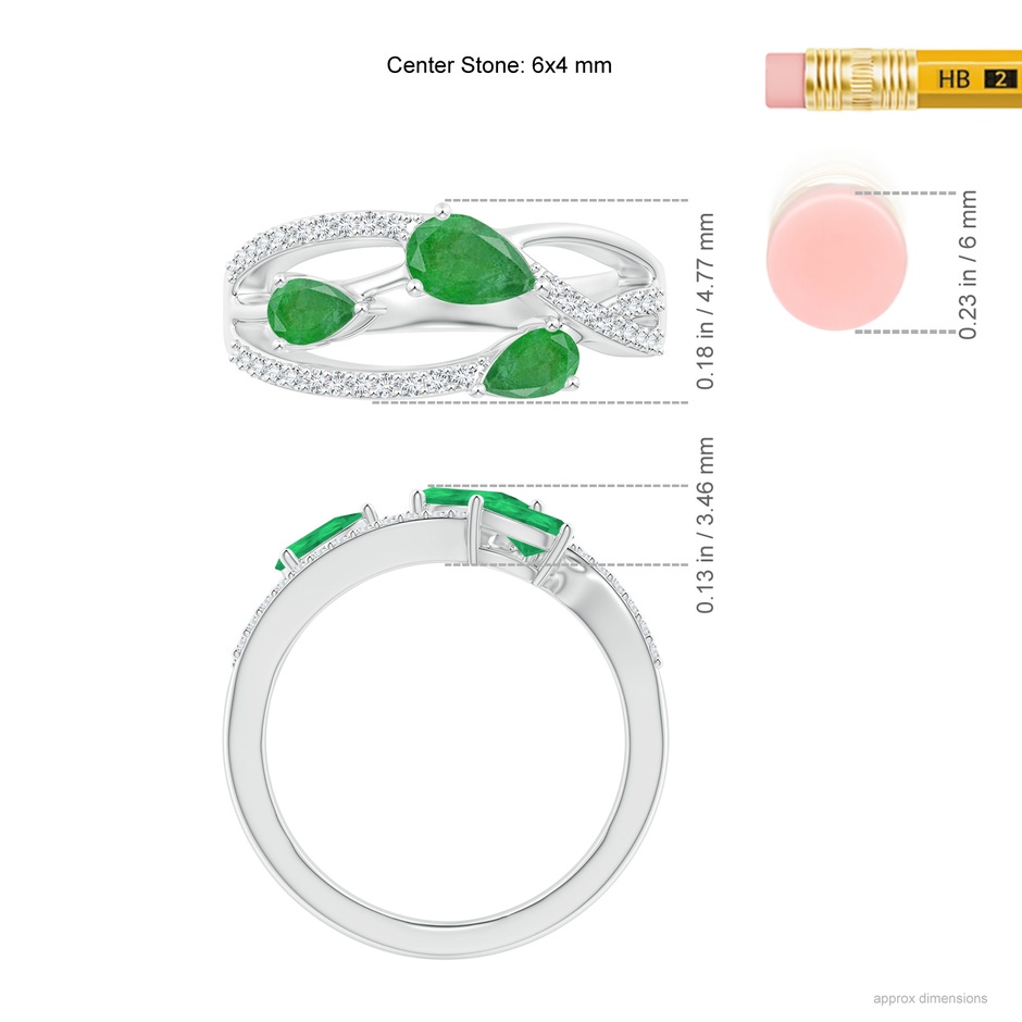 6x4mm A Three-Stone Pear Emerald Criss-Cross Ring in P950 Platinum ruler