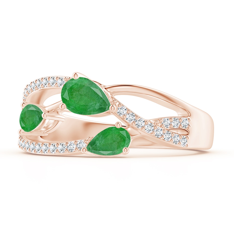 6x4mm A Three-Stone Pear Emerald Criss-Cross Ring in Rose Gold side 2