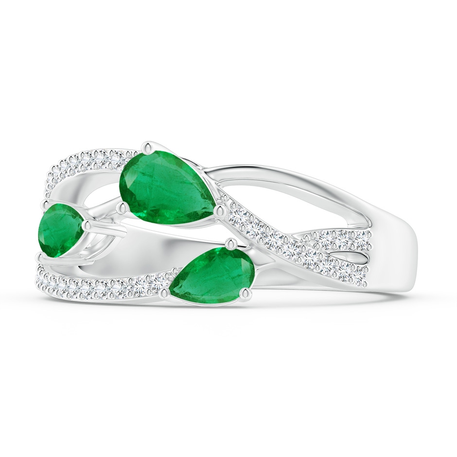 6x4mm AA Three-Stone Pear Emerald Criss-Cross Ring in P950 Platinum side 2