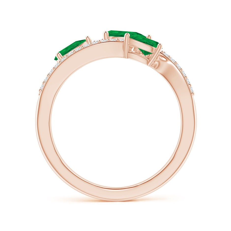 6x4mm AA Three-Stone Pear Emerald Criss-Cross Ring in Rose Gold side 1