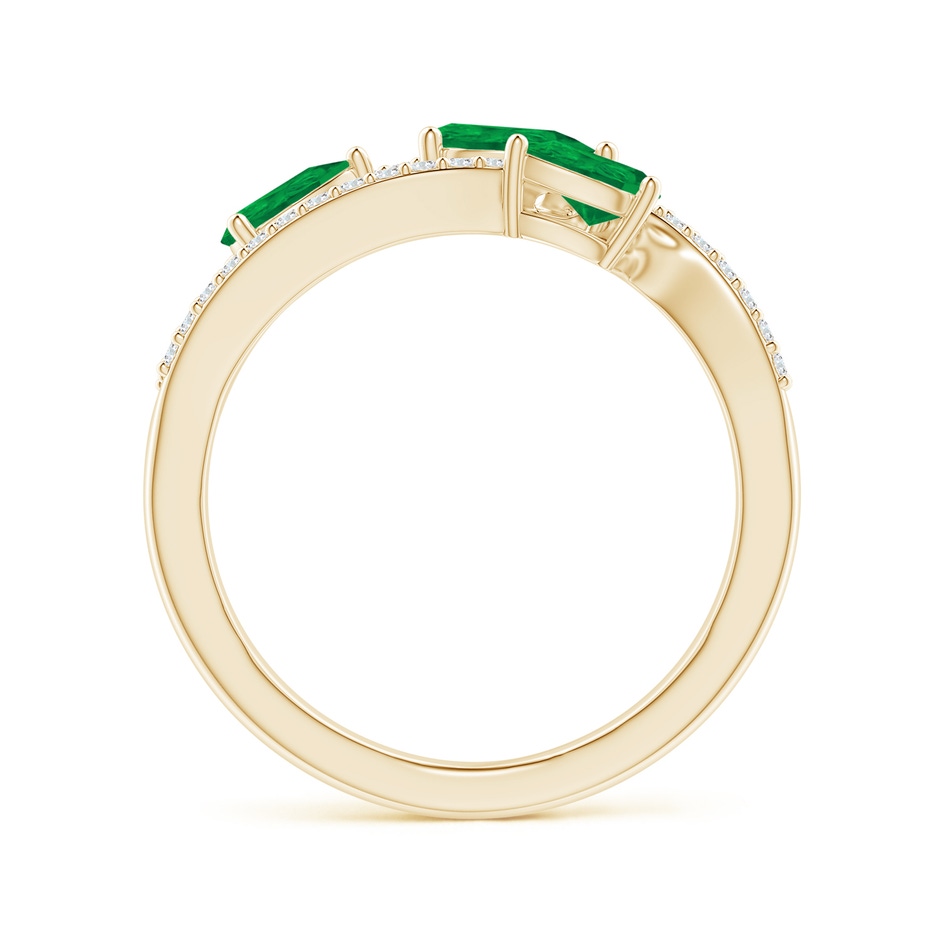 6x4mm AA Three-Stone Pear Emerald Criss-Cross Ring in Yellow Gold side 1