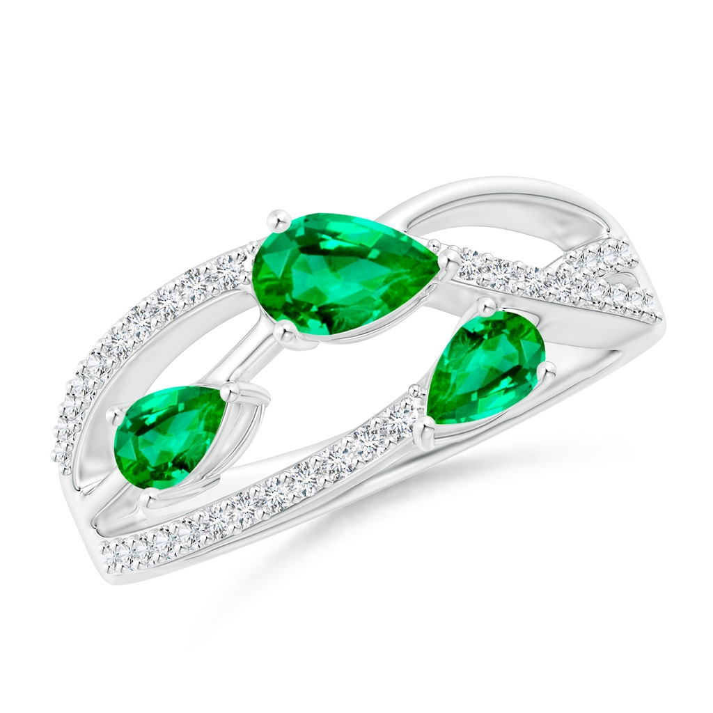 6x4mm AAA Three-Stone Pear Emerald Criss-Cross Ring in P950 Platinum