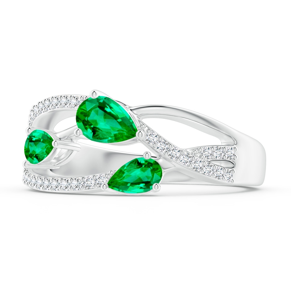 6x4mm AAA Three-Stone Pear Emerald Criss-Cross Ring in P950 Platinum side 2