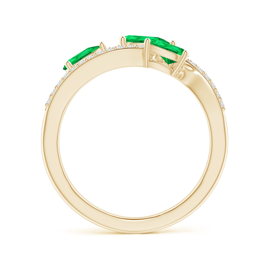 6x4mm AAA Three-Stone Pear Emerald Criss-Cross Ring in Yellow Gold side 1
