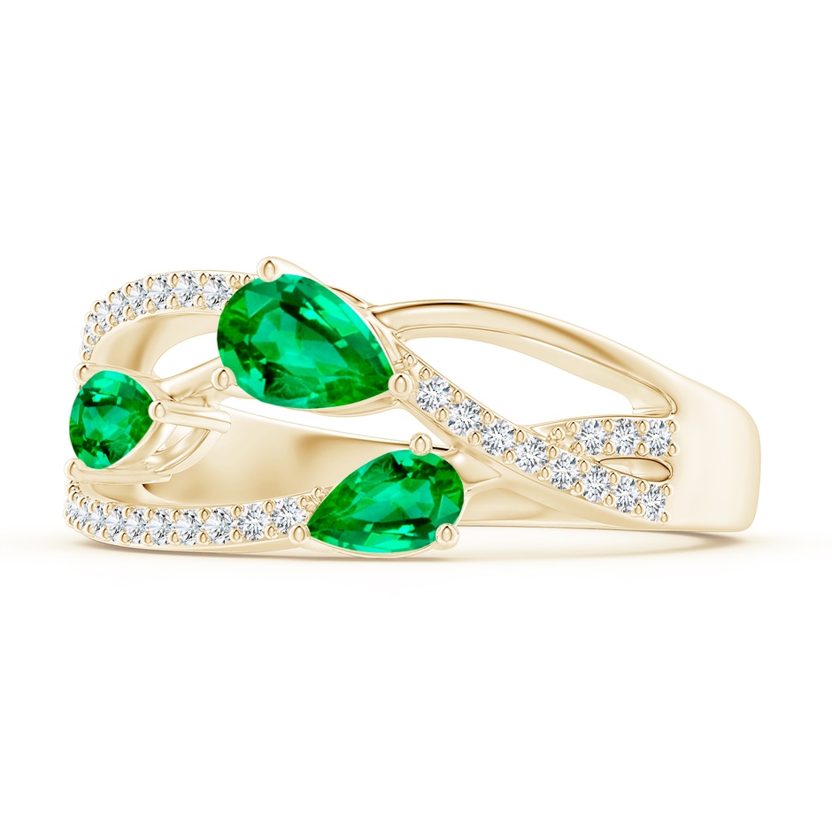 6x4mm AAA Three-Stone Pear Emerald Criss-Cross Ring in Yellow Gold side 2
