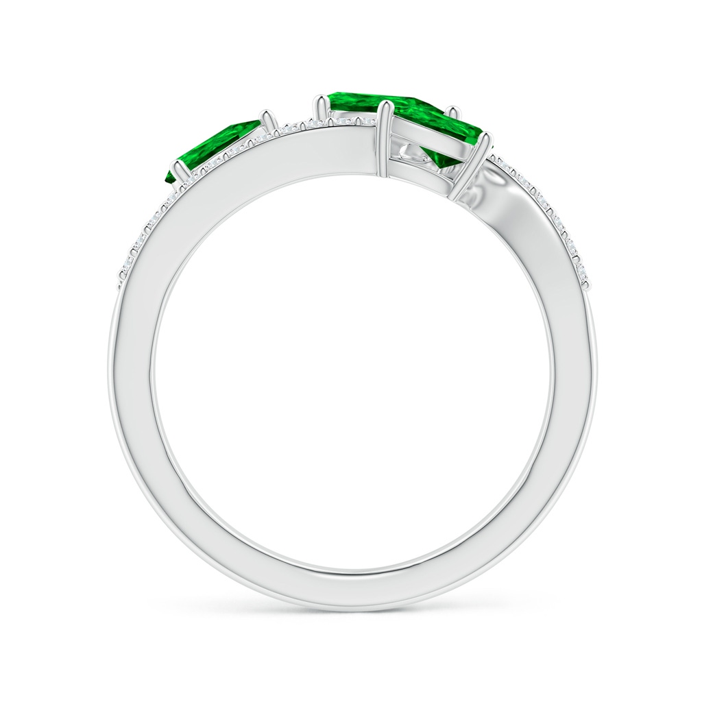 6x4mm AAAA Three-Stone Pear Emerald Criss-Cross Ring in White Gold - side 1