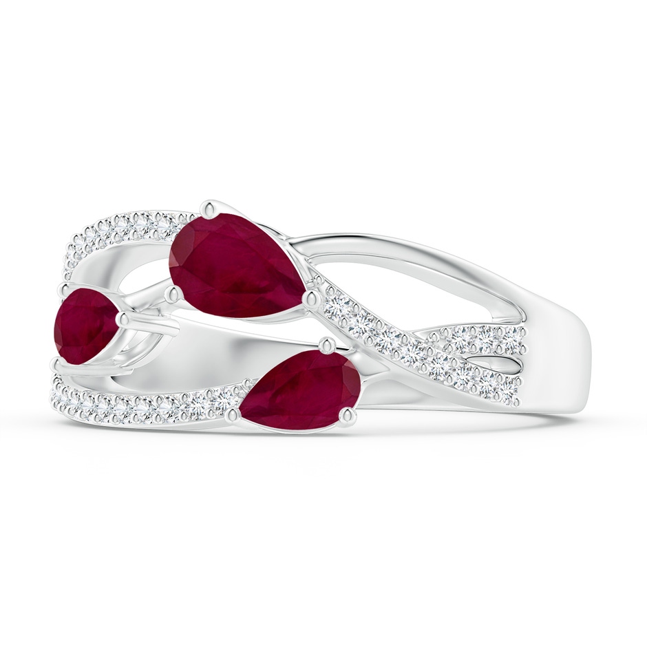 6x4mm A Three-Stone Pear Ruby Criss-Cross Ring in White Gold side 2