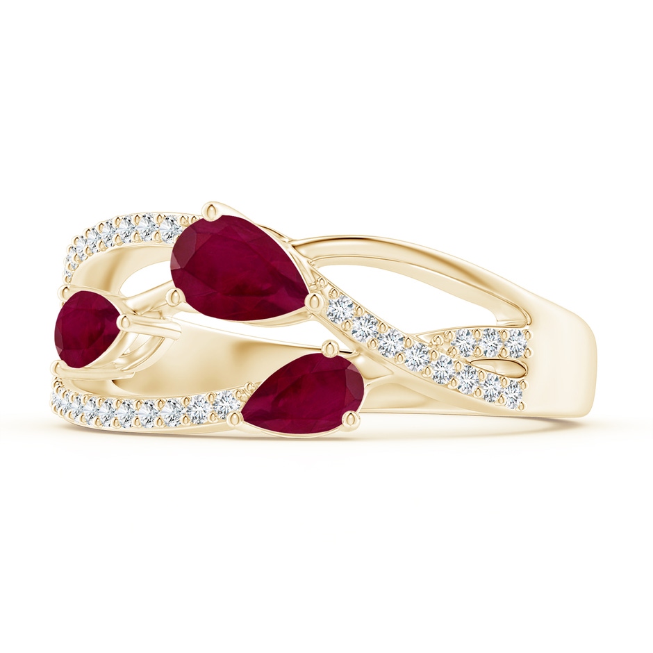 6x4mm A Three-Stone Pear Ruby Criss-Cross Ring in Yellow Gold side 2