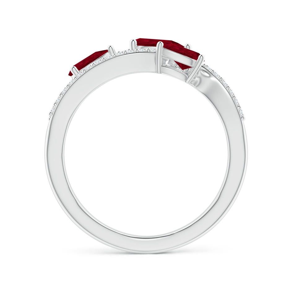 6x4mm AA Three-Stone Pear Ruby Criss-Cross Ring in White Gold side 1