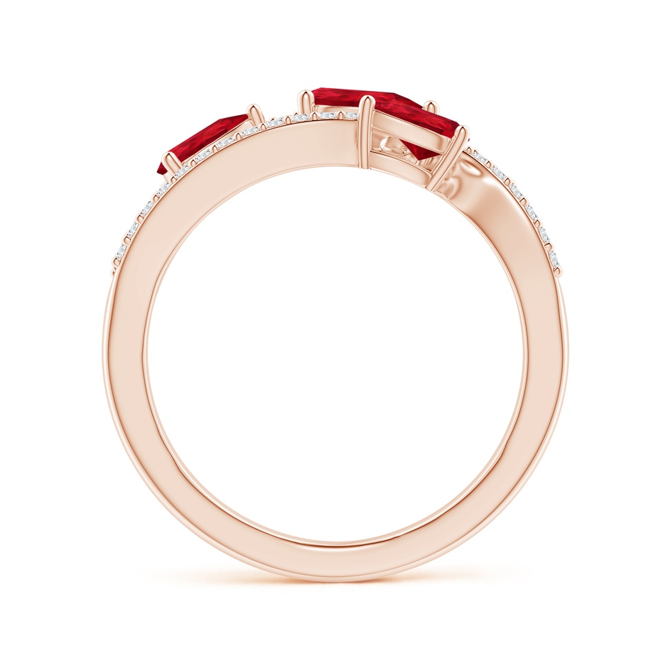 6x4mm AAA Three-Stone Pear Ruby Criss-Cross Ring in Rose Gold side 1