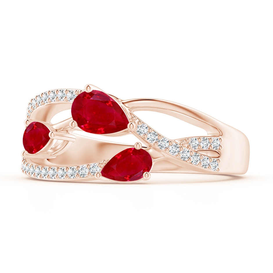 6x4mm AAA Three-Stone Pear Ruby Criss-Cross Ring in Rose Gold side 2