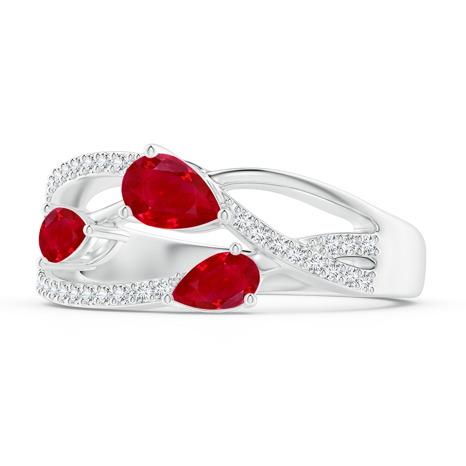 6x4mm AAA Three-Stone Pear Ruby Criss-Cross Ring in White Gold side 2