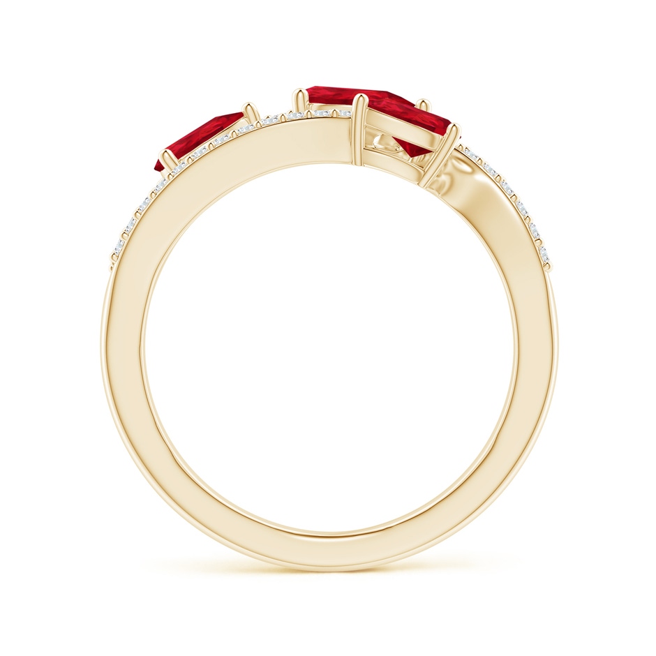 6x4mm AAA Three-Stone Pear Ruby Criss-Cross Ring in Yellow Gold side 1