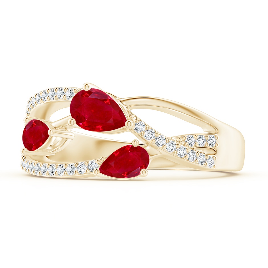 6x4mm AAA Three-Stone Pear Ruby Criss-Cross Ring in Yellow Gold side 2