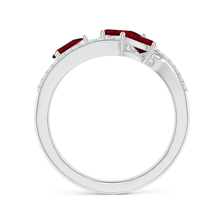 6x4mm AAAA Three-Stone Pear Ruby Criss-Cross Ring in White Gold side 1