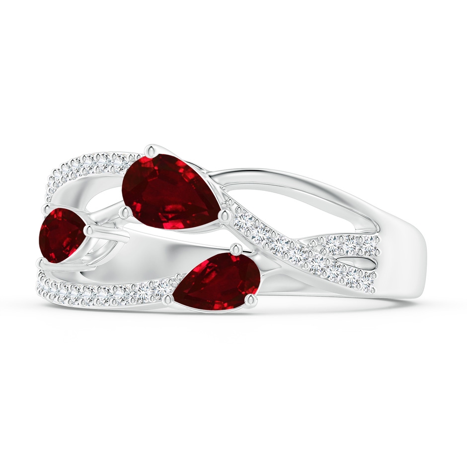 6x4mm AAAA Three-Stone Pear Ruby Criss-Cross Ring in White Gold side 2