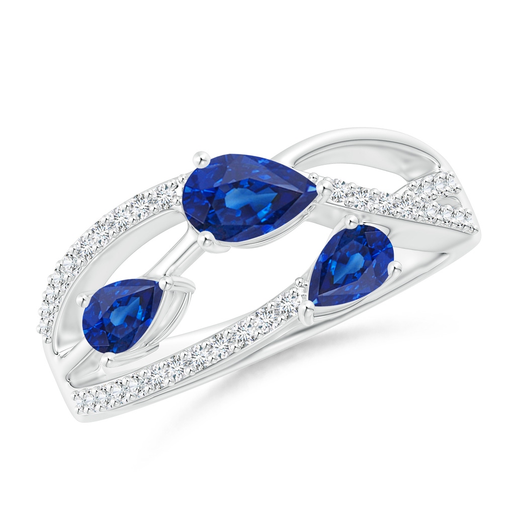 6x4mm AAA Three-Stone Pear Sapphire Criss-Cross Ring in White Gold