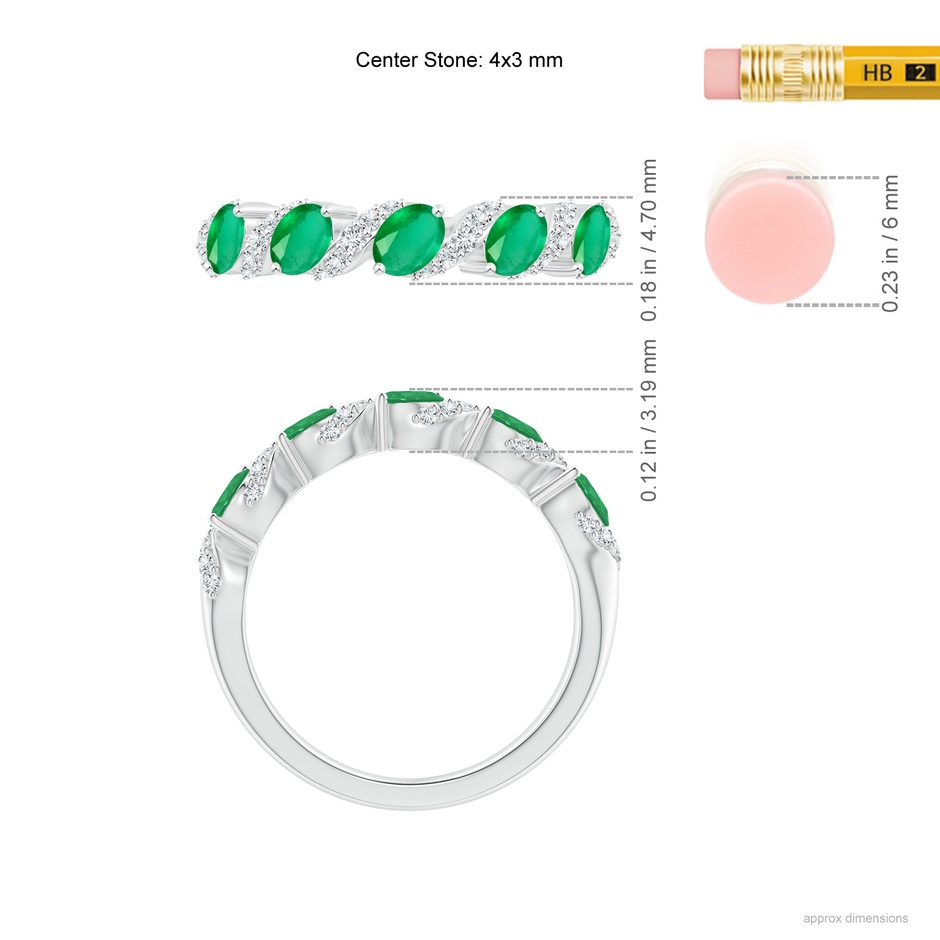 4x3mm A Five Stone Oval Emerald Swirl Ring with Diamonds in White Gold ruler