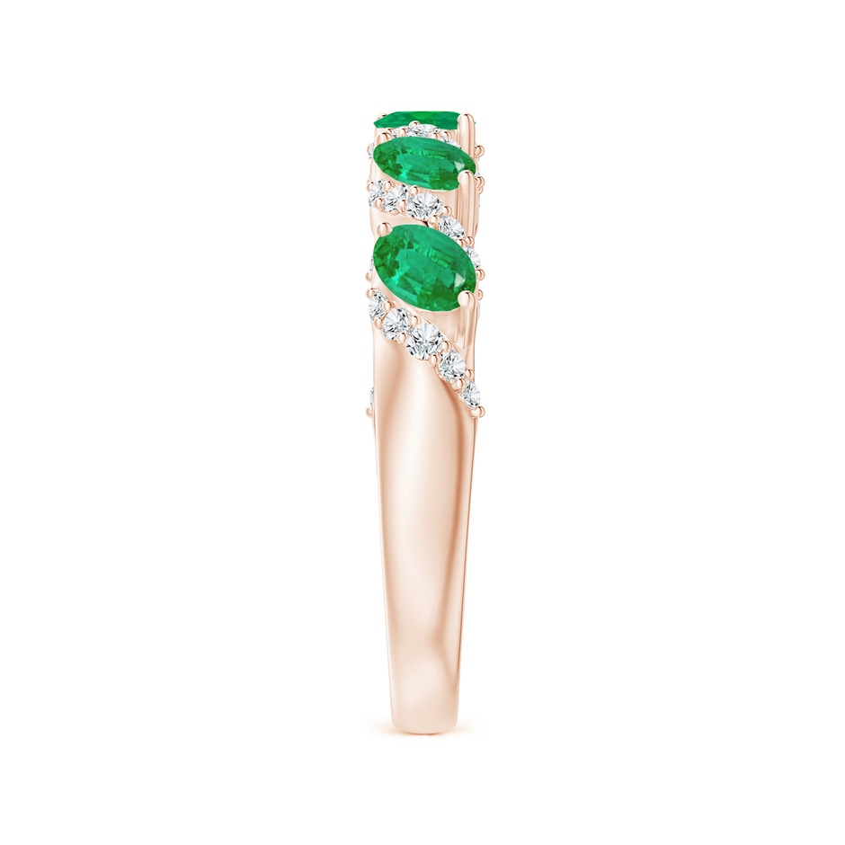 4x3mm AA Five Stone Oval Emerald Swirl Ring with Diamonds in Rose Gold side 2