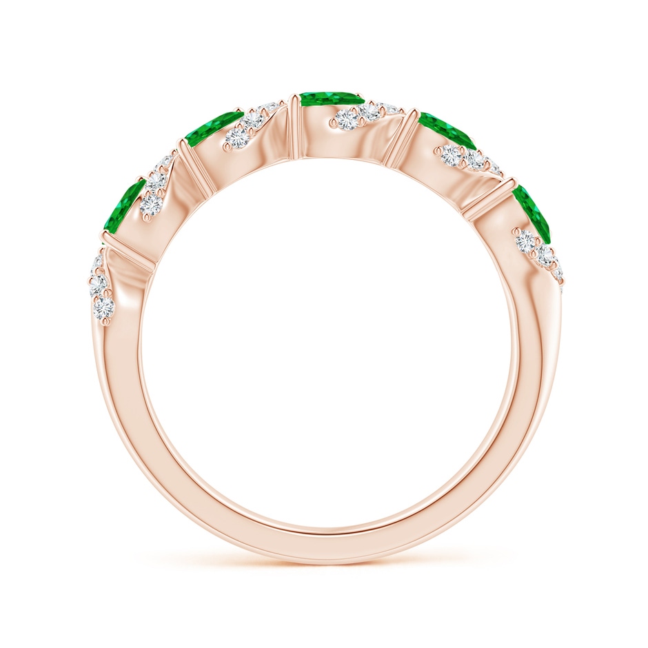 4x3mm AAAA Five Stone Oval Emerald Swirl Ring with Diamonds in Rose Gold side 1