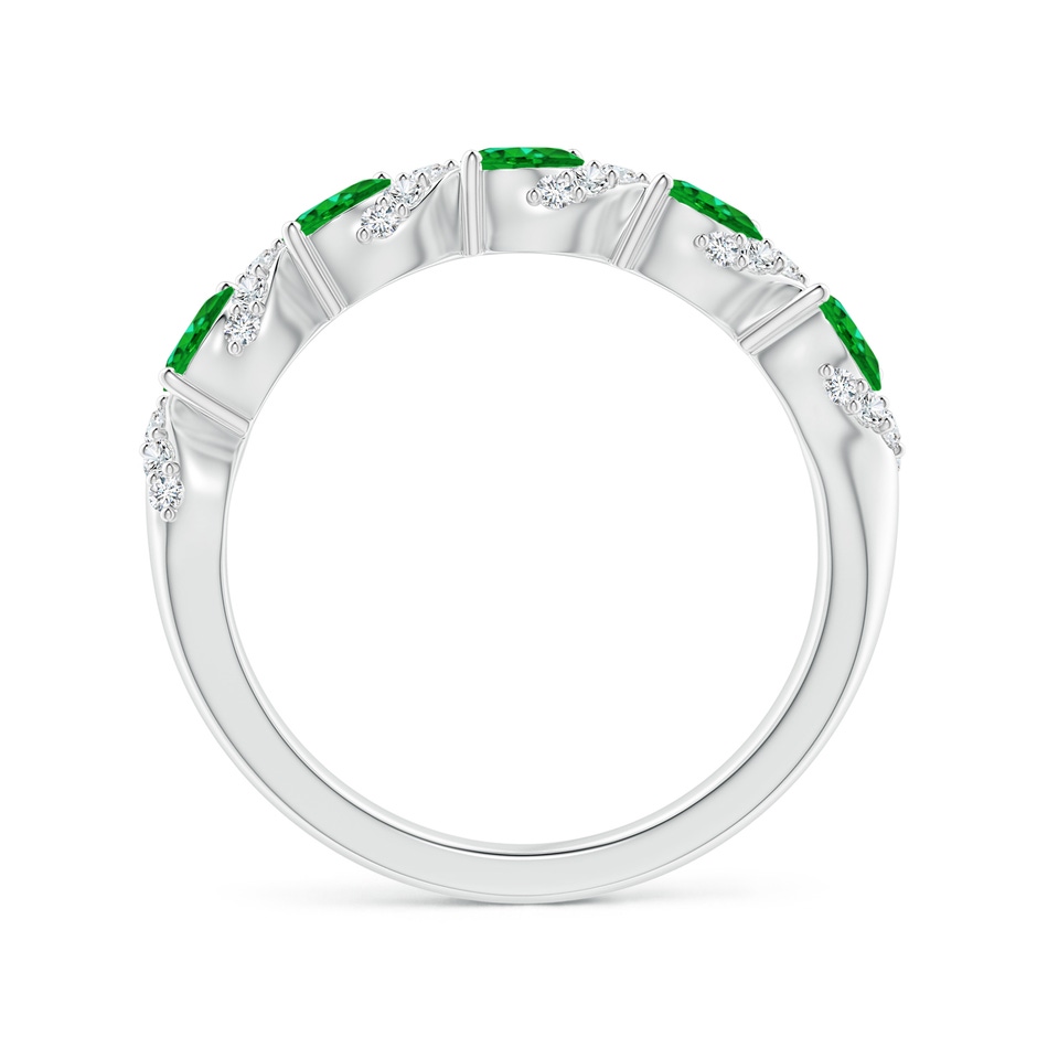 4x3mm AAAA Five Stone Oval Emerald Swirl Ring with Diamonds in White Gold side 1