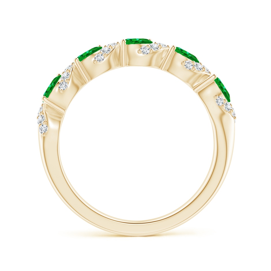 4x3mm AAAA Five Stone Oval Emerald Swirl Ring with Diamonds in Yellow Gold side 1