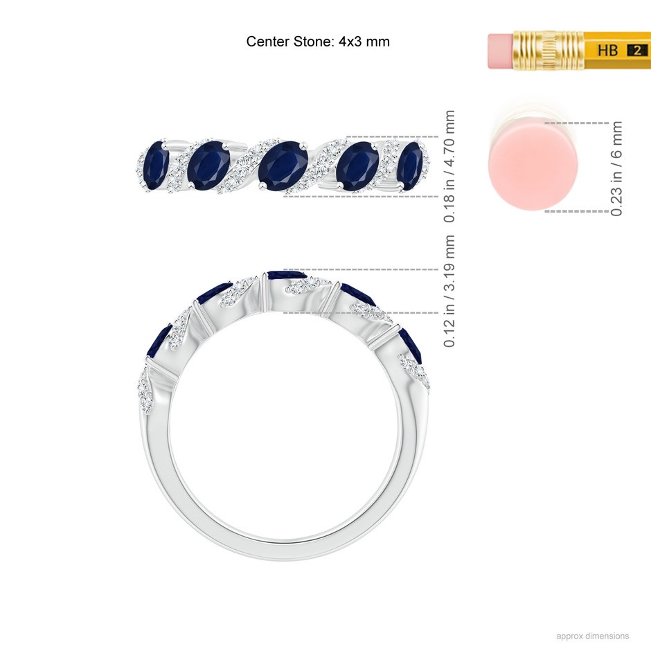 4x3mm A Five Stone Oval Sapphire Swirl Ring with Diamonds in White Gold ruler
