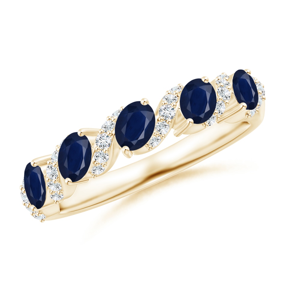 4x3mm A Five Stone Oval Sapphire Swirl Ring with Diamonds in Yellow Gold 
