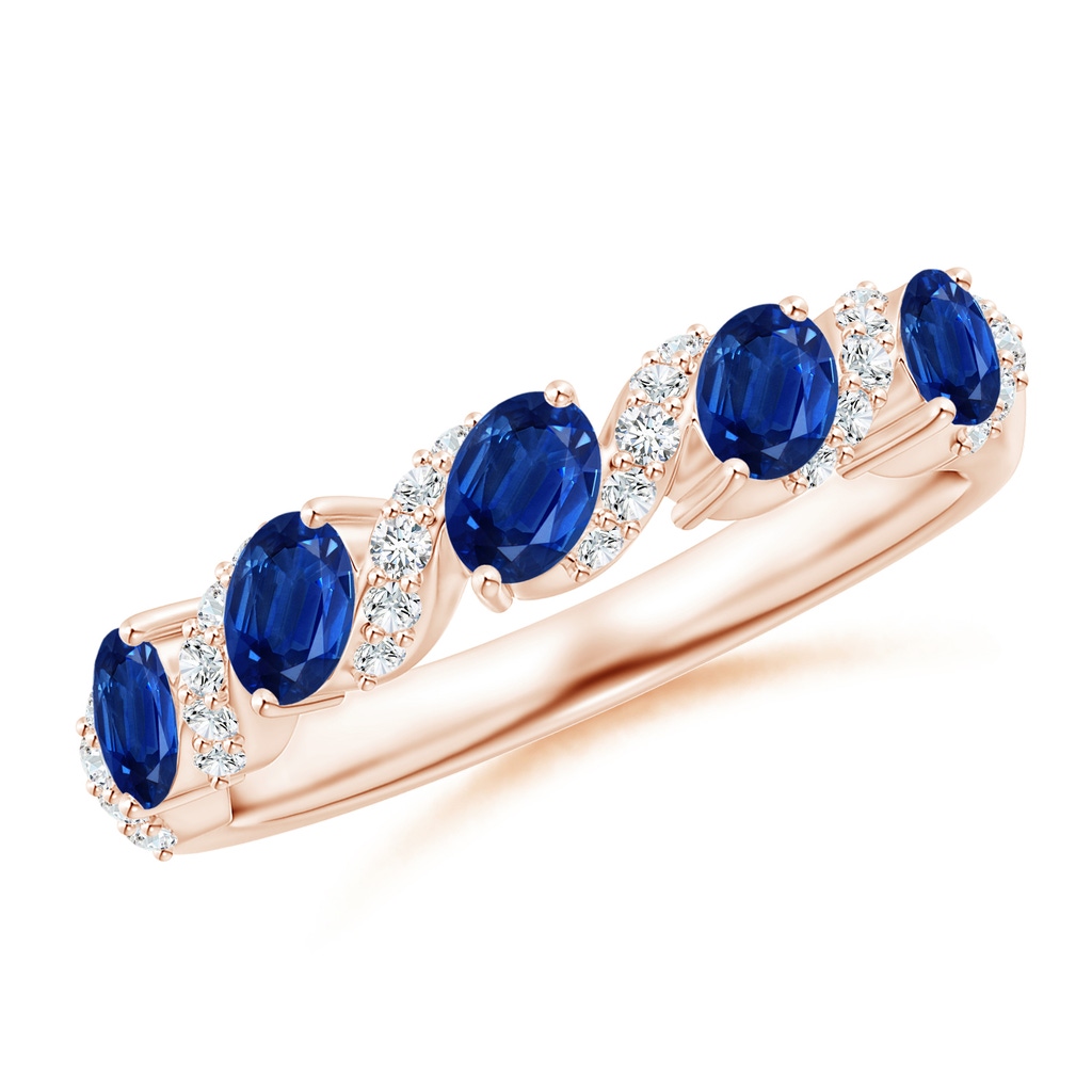 4x3mm AAA Five Stone Oval Sapphire Swirl Ring with Diamonds in Rose Gold