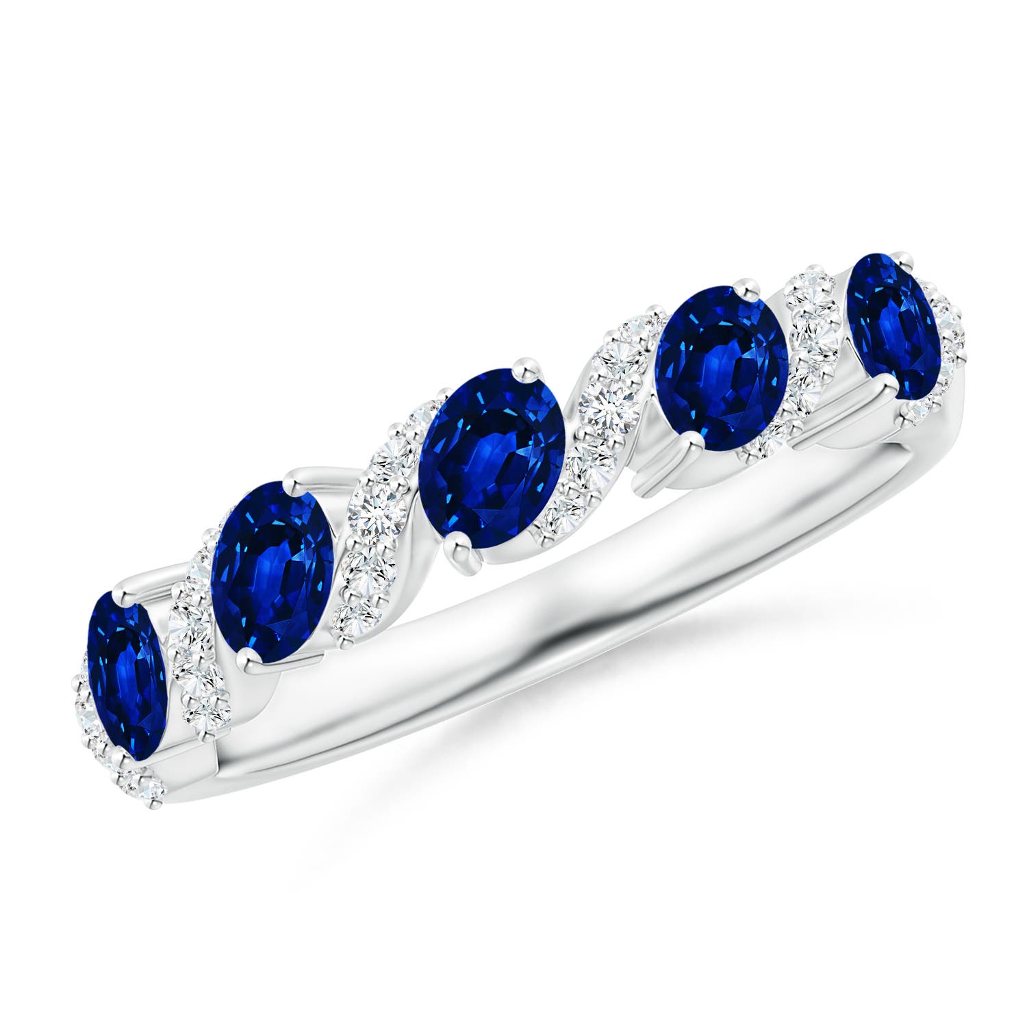 Five Stone Oval Sapphire Swirl Ring with Diamonds
