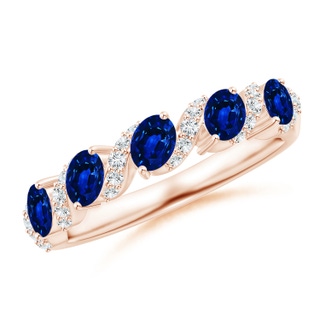 4x3mm AAAA Five Stone Oval Sapphire Swirl Ring with Diamonds in Rose Gold