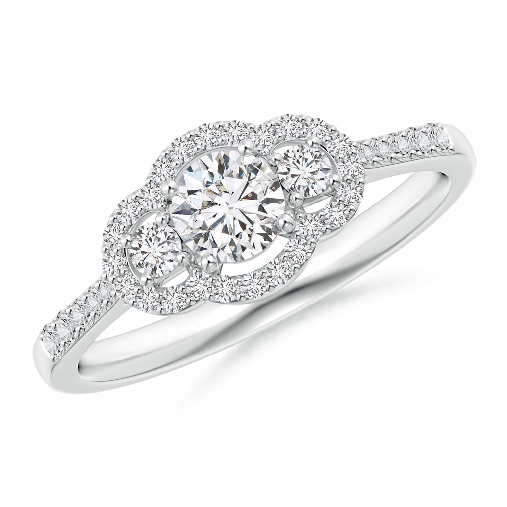 4.5mm HSI2 Three Stone Diamond Ring with Halo Frame in White Gold