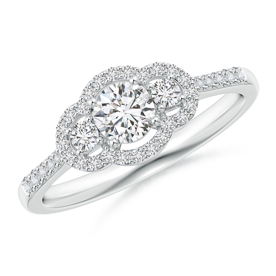 4.5mm HSI2 Three Stone Diamond Ring with Halo Frame in White Gold 